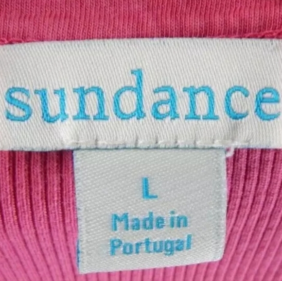 Sundance Pink Lettuce Edge Henley Tee - Picture 2 of 3